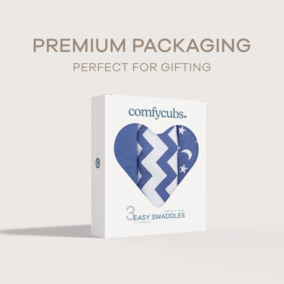 Easy Swaddle Blankets by Comfy Cubs - Dark Blue, Pack of 3