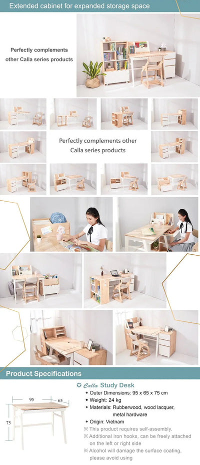Calla Solid Wood Growth Desk - Flat-Storage Drawer - Natural Color