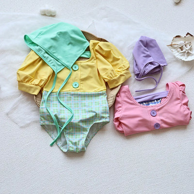 Girls Puff Sleeve 2 Pcs Swimsuit