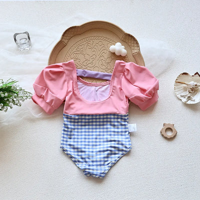 Girls Puff Sleeve 2 Pcs Swimsuit