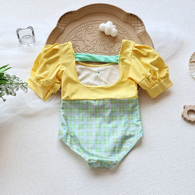 Girls Puff Sleeve 2 Pcs Swimsuit