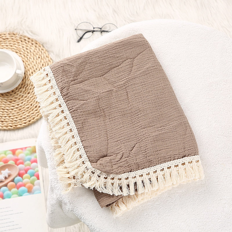 Solid Muslin Tassel Swaddle Blanket