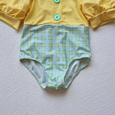 Girls Puff Sleeve 2 Pcs Swimsuit