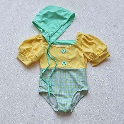 Girls Puff Sleeve 2 Pcs Swimsuit