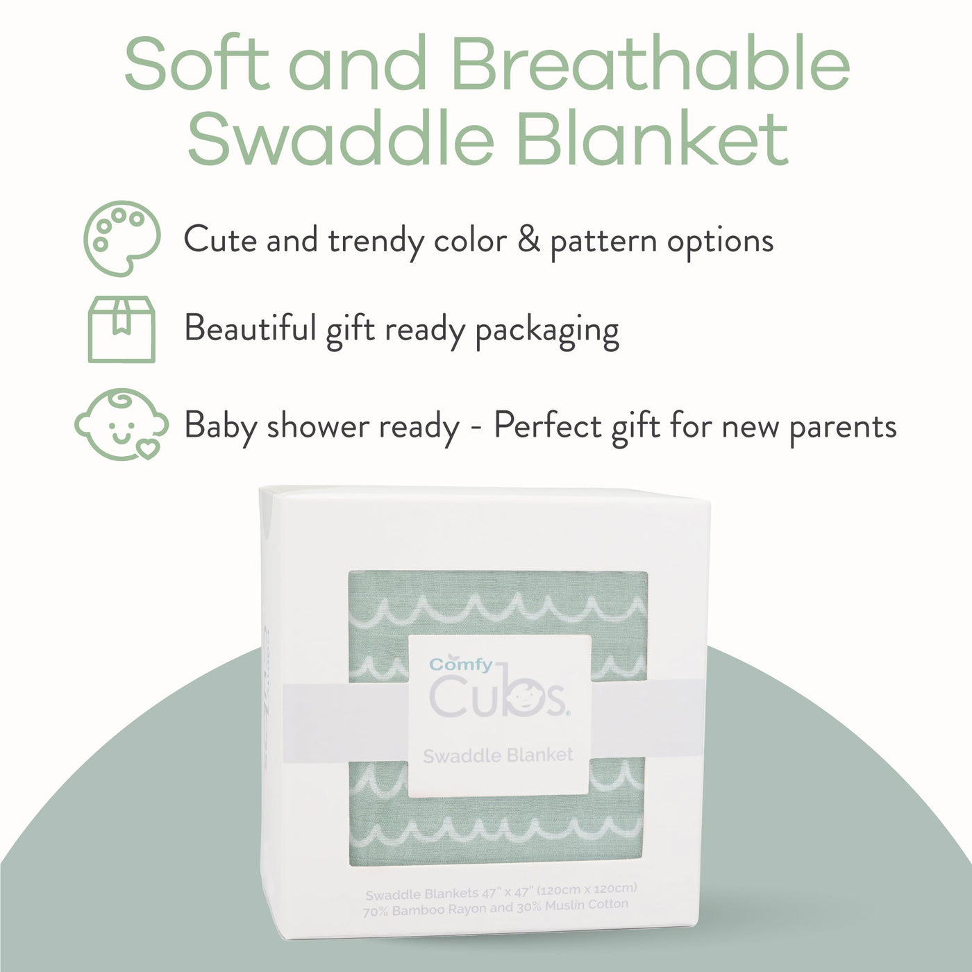 Muslin Swaddle Blanket, 1 Pack by Comfy Cubs in Green Doodle with Custom Options