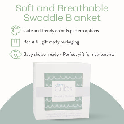 Muslin Swaddle Blanket, 1 Pack by Comfy Cubs in Green Doodle with Custom Options