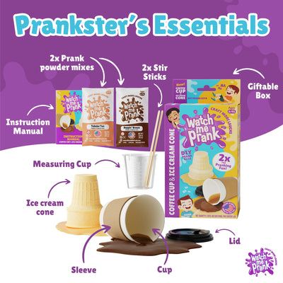WatchMePrank DIY Ice Cream Cone & Coffee Cup Spill Prank Kit | Dual Prank Set