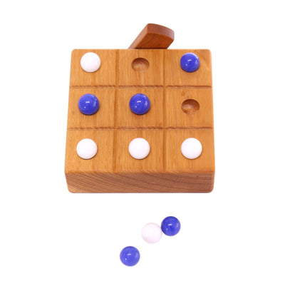 AmishToyBox.com Wooden Marble Tic Tac Toe Game with Built-in Storage for Marbles
