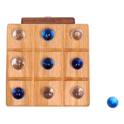 AmishToyBox.com Wooden Marble Tic Tac Toe Game with Built-in Storage for Marbles