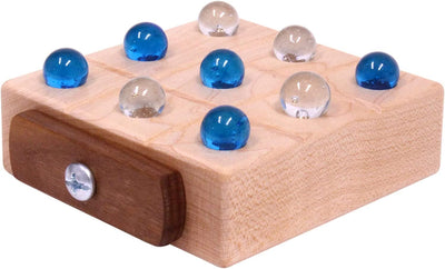 AmishToyBox.com Wooden Marble Tic Tac Toe Game with Built-in Storage for Marbles