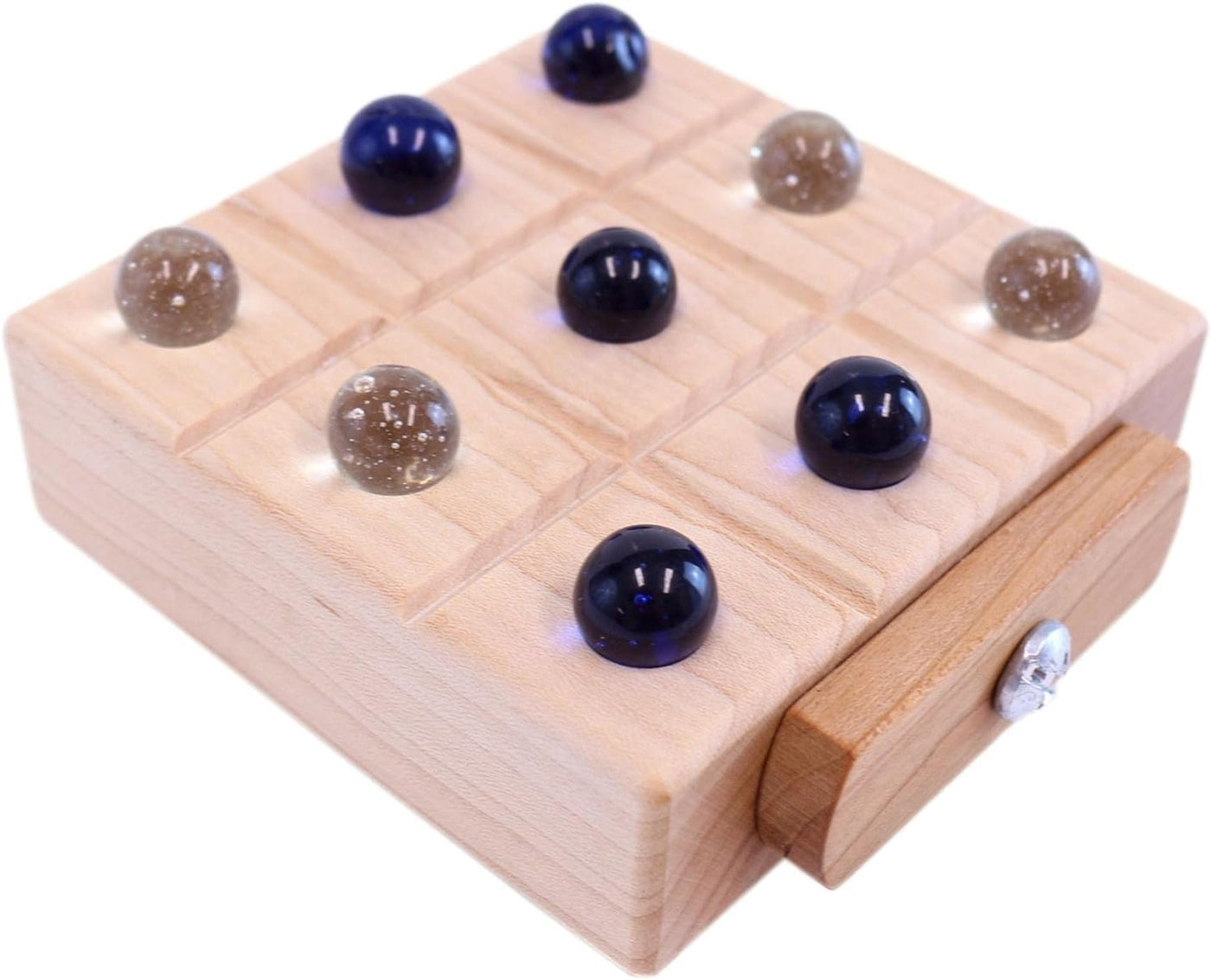 AmishToyBox.com Wooden Marble Tic Tac Toe Game with Built-in Storage for Marbles