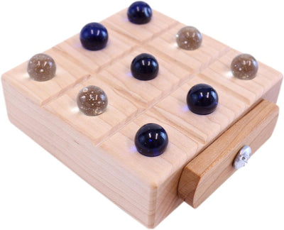 AmishToyBox.com Wooden Marble Tic Tac Toe Game with Built-in Storage for Marbles
