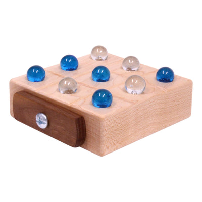 AmishToyBox.com Wooden Marble Tic Tac Toe Game with Built-in Storage for Marbles