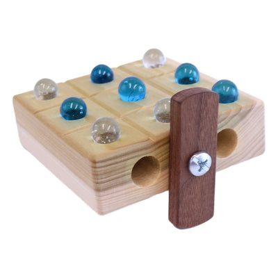 AmishToyBox.com Wooden Marble Tic Tac Toe Game with Built-in Storage for Marbles