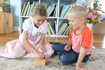 AmishToyBox.com Wooden Marble Tic Tac Toe Game with Built-in Storage for Marbles