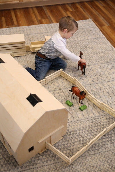 Amish-Made Large Wooden Hip-Roof Barn Toy, Unfinished