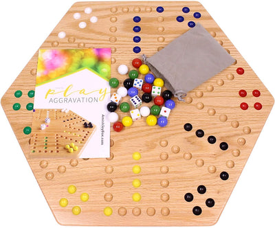 AmishToyBox.com Aggravation Wahoo Marble Board Game Set - Double-Sided - Hand Painted Wooden Family Board Game