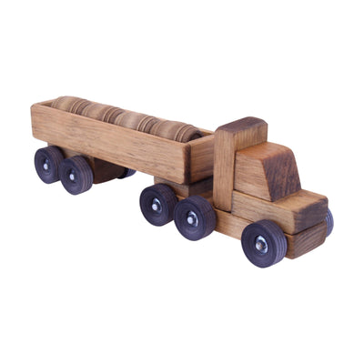 AmishToyBox.com Wooden Barrel Truck Toy With Removable Wood Barrels, Child-Safe Harvest Stain Finish