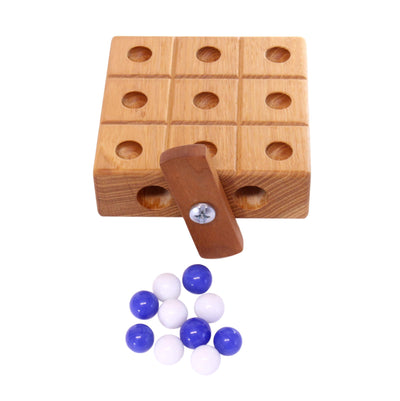AmishToyBox.com Wooden Marble Tic Tac Toe Game with Built-in Storage for Marbles