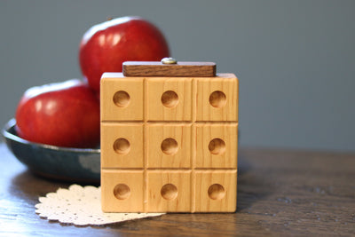 AmishToyBox.com Wooden Marble Tic Tac Toe Game with Built-in Storage for Marbles