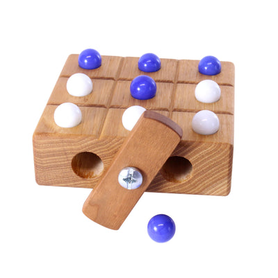 AmishToyBox.com Wooden Marble Tic Tac Toe Game with Built-in Storage for Marbles